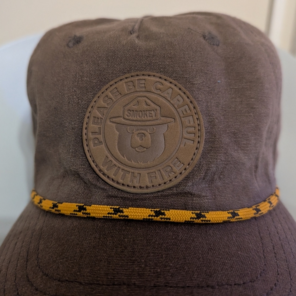 Smokey Bear Hat Cap Snap Back Brown Rope Outdoors Hiking Camping Outdoors Mens - Picture 2 of 8